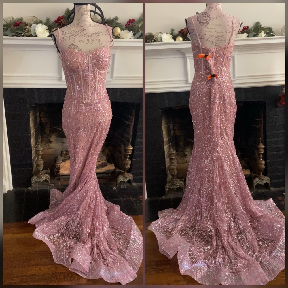 Sparkly light pink prom dress, formal dress, evening gown or pageant gown